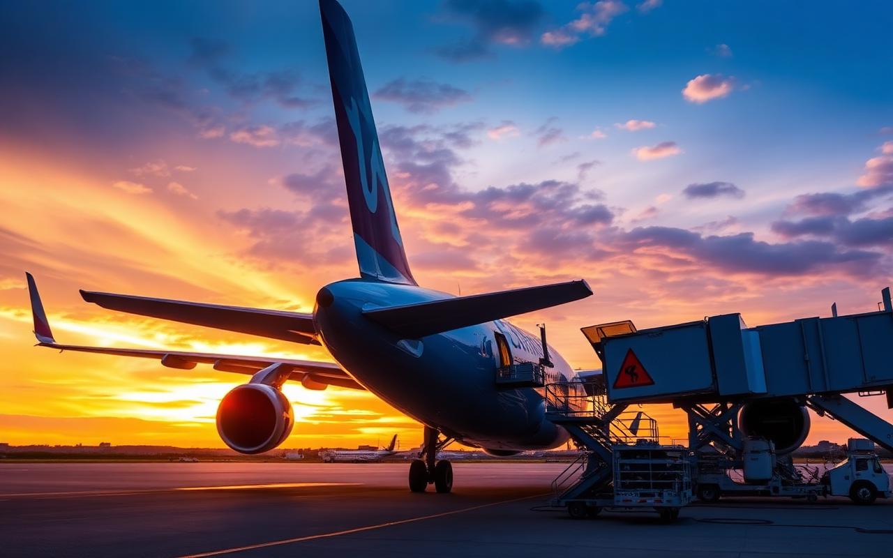 Cargo aircraft at sunset